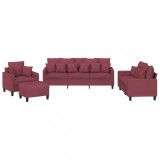 Set canapea cu perne, 4 piese, rosu vin, material textil