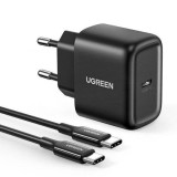 INCARCATOR retea Ugreen, &quot;CD250&quot; Quick Charge 25W, 1 x USB Type-C 5V/3A, include cablu USB Type-C la USB Type-C 2m, negru &quot;50581&quot; (timbru verde 0.18 l