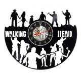 Ceas de Perete The Walking Dead, Disc Vinil Negru, Siluete Personaje &amp; Zombi, 30 cm, Decorativ, Silentios, Cadou Fani Seriale
