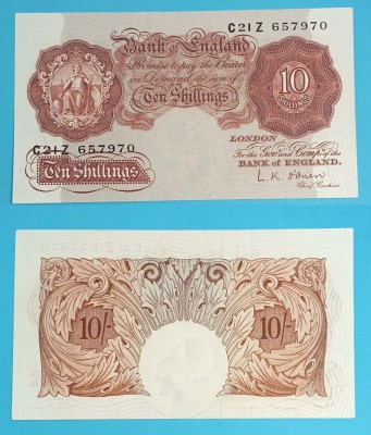 Marea Britanie 10 Shillings 1955 &amp;#039;Britannia&amp;#039; aUNC serie: C21Z 657970 p#368 foto