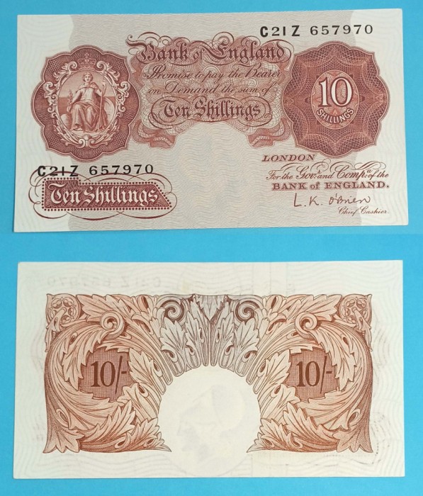 Marea Britanie 10 Shillings 1955 &#039;Britannia&#039; aUNC serie: C21Z 657970 p#368