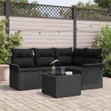 Cumpara ieftin Set de canapele pentru grădină cu pernă 5 pcs Negru Rattan poli