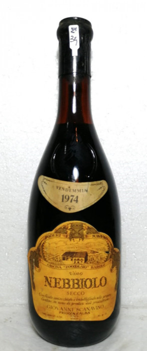 Z 34 vin ROSU NEBBIOLO CASCINA ZOCCOLAIO, recoltare 1974 CL 72, GR 13