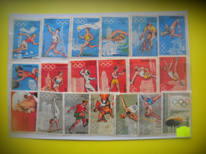 HOPCT LOT NR 35 JOCURILE OLIMPICE / SPORT -19 ETICHETE VECHI CHIBRITURI-FILUMENIE-OLANDA