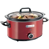 Slow cooker SCV400RD-050, 3.5 l, 2 setari gatit, functie pastrare la cald, vas de ceramica detasabil, rosu