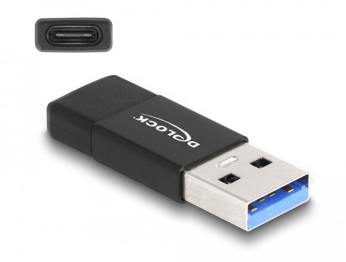 ADAPTATOR USB 3.2 GEN 2 USB-A TATA / USB-C MAMA, NEGRU 60001 DELOCK