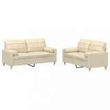 Set de canapele cu perne, 2 piese, crem, material textil