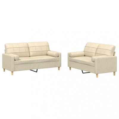 Set de canapele cu perne, 2 piese, crem, material textil foto