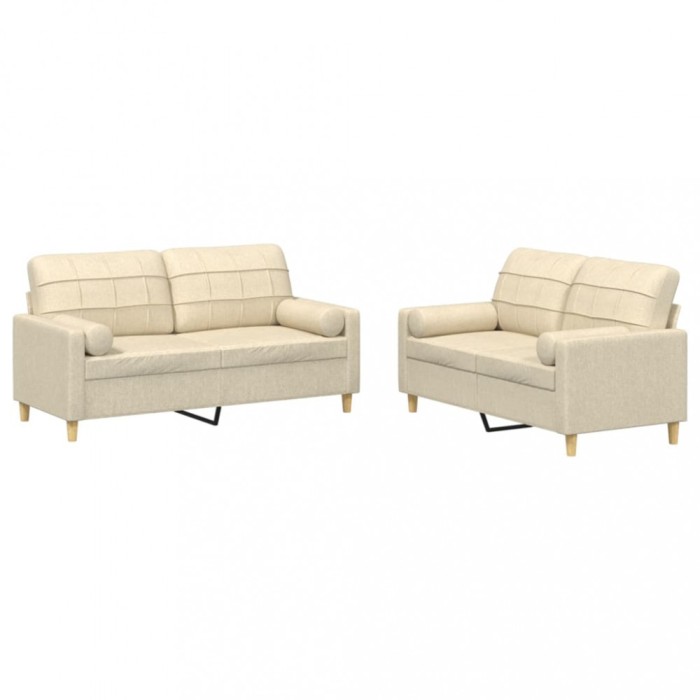Set de canapele cu perne, 2 piese, crem, material textil