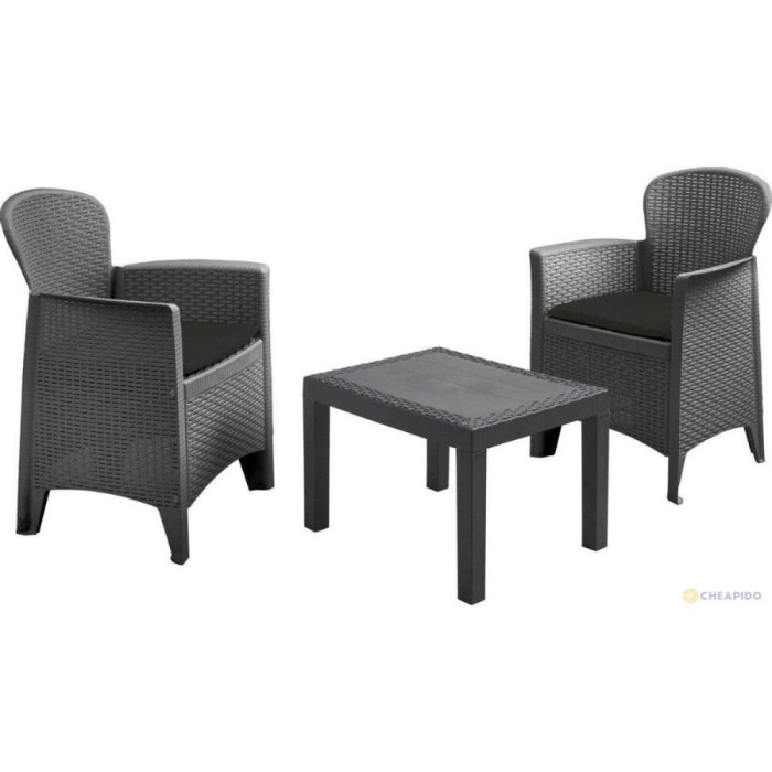 Set Grădină 2 Persoane Negru &ndash; Poliratan Akita
