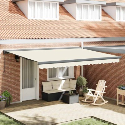 vidaXL Copertină retractabilă, crem, 4x3 m, textil și aluminiu foto
