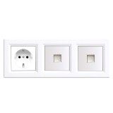 Priza Leziter Nova III cu &icirc;mpamantare si 2 conectori RJ45 UTP, cadru alb