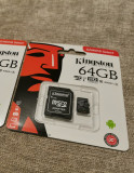 64GB Card Memorie microSD KINGSTON - clasa 10 - adaptorSD memory salvare stocare, Micro SD, 64 GB