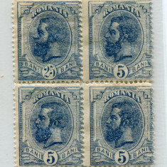 1893 - 1898 , Lp 51 h , Spic de grau 25 bani , eroarea de culoare in bloc de 4