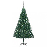 Brad Crăciun pre-iluminat cu set globuri, verde, 120 cm, PVC