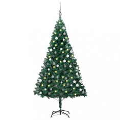 vidaXL Brad Crăciun pre-iluminat cu set globuri, verde, 120 cm, PVC 3077706
