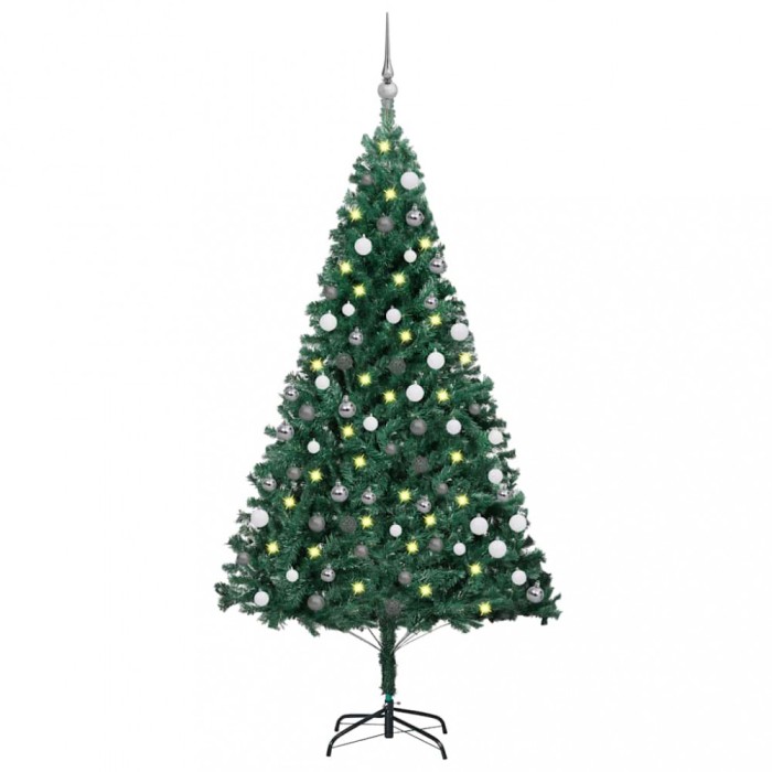 Brad Crăciun pre-iluminat cu set globuri, verde, 180 cm, PVC