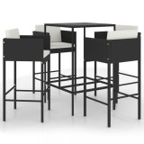 Set mobilier bar de gradina cu perne, 5 piese, negru, poliratan