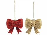 Set 2 ornamente brad Craciun Fundite sticla sclipici auriu rosu cm 9 x 3,5 x 9 H