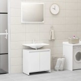 Set mobilier de baie, alb extralucios, lemn prelucrat