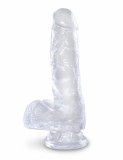 Dildo Clasic Cu Testicule Si Ventuza King Cock, Transparent, 17.8 cm