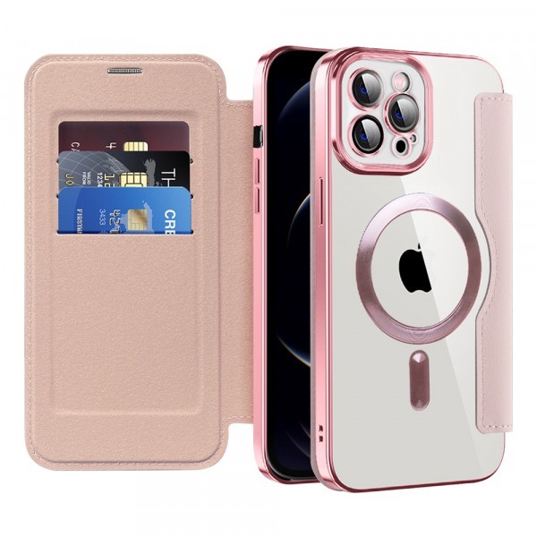 Husa MagSafe pentru Apple iPhone 12 Pro Max, Techsuit, SmartMag Book, Roz