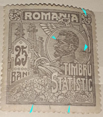 ROMANIA 1920 Ferdinand 25 bani timbru statistic varietate eroare neuzat guma foto