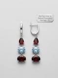 Cercei Lungi din Argint 925 cu Granat Natural si Topaz Albastru, 4 cm