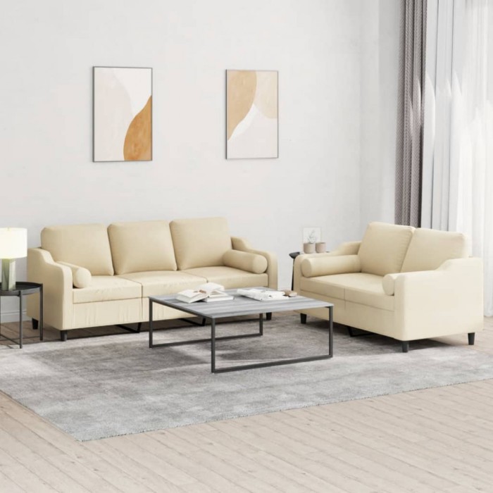 vidaXL Set de canapele cu perne, 2 piese, crem, material textil