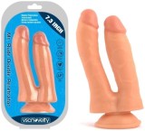 Dildo dubla penetrare VSCNOVELTY, bej, 18.5cm