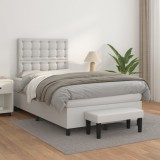 VidaXL Pat box spring cu saltea, alb, 120x200 cm, piele ecologică 3137654