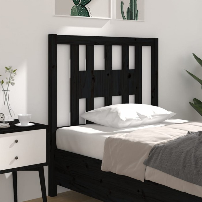 vidaXL Tăblie de pat, negru, 81x4x100 cm, lemn masiv de pin 818649