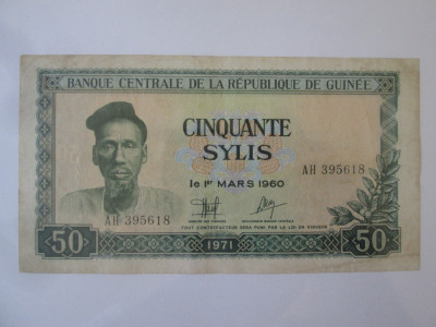 Rara! Republica Guineea 50 Sylis 1971 foto