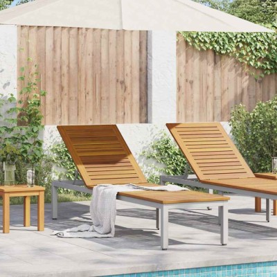 vidaXL Șezlong 1-persoană Gri 200 x 55 x 35cm Lemn masiv de acacia 4010621 foto