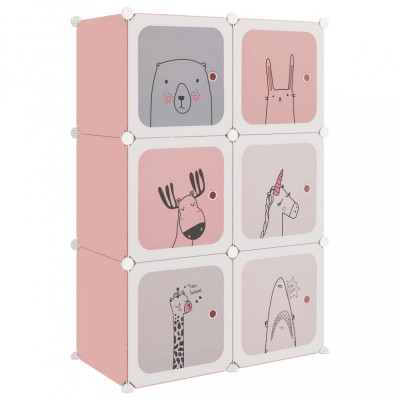 Dulap de depozitare cub pentru copii, 6 cuburi, roz, PP foto