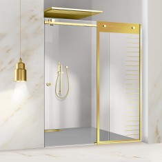 Paravan dus cu usa glisanta Glissando Gold, model Supreme auriu, sticla clara securizata, pentru nisa cu latime intre 122-140x205 cm