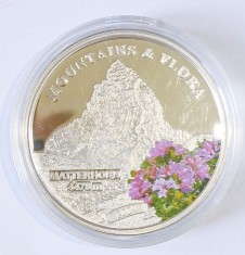 REPUBLICA PALAU 5 DOLLARS DOLARI 2009 MOUNTAINS AND FLORA MATTERHORN ARGINT PROOF (CITITI DESCRIEREA)