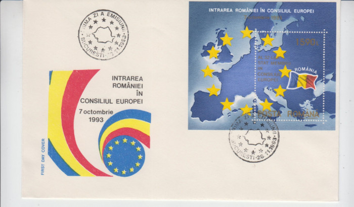 FDCR - Intrarea Romaniei in Consiliul Europei - colita - LP1327 - an 1993