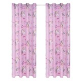 Set 2 perdele Decorative din Voal Unicorn cu inele, Roz, 140x260cm, Oem