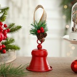 Clopot decorativ pentru Brad Craciun, Flippy, Clopot din Metal cu Funda si Crenguta de Brad pentru Decoratiune de Craciun, 10 x 8 x 8 cm, Rosu