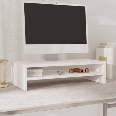 vidaXL Stand pentru monitor, alb, 50x24x13 cm, lemn masiv de pin 813915 foto