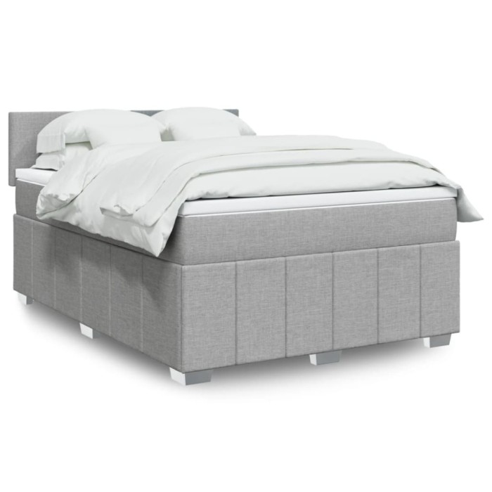 vidaXL Pat box spring cu saltea, gri deschis, 140x190 cm, textil 3287056