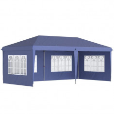 Pavilion pentru gradina/comercial, cadru metalic material Oxford, 4 pereti, pliabil, albastru, 5.85x2.95x2.70 m