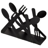 Suport metalic Herum&reg;, pentru servetele cu model in forma de tacamuri, Negru, 14 x 4 x 9 cm