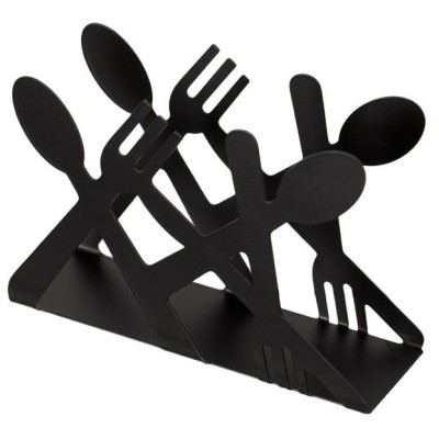 Suport metalic Herum&amp;reg;, pentru servetele cu model in forma de tacamuri, Negru, 14 x 4 x 9 cm foto