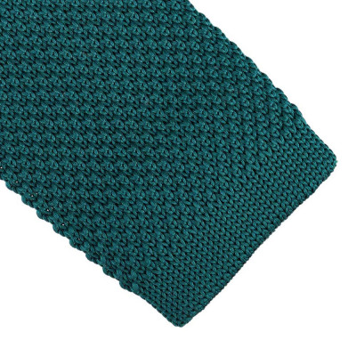 Cravata slim tricotata, Onore, verde inchis, microfibra, 145 x 5.5 cm, model uni foto
