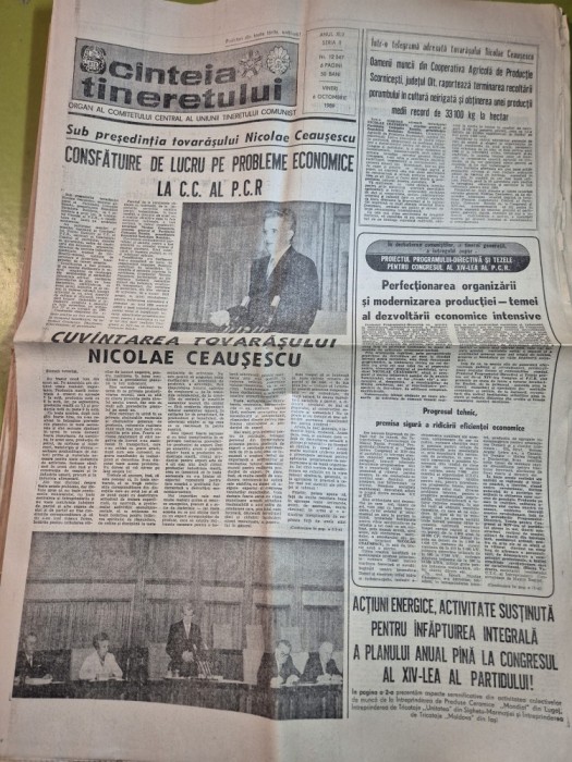 ziarul scanteia tineretului 6 octombrie 1989 - cuvantarea lui ceausescu