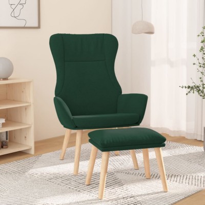 vidaXL Scaun de relaxare cu taburet, verde &amp;icirc;nchis, textil foto