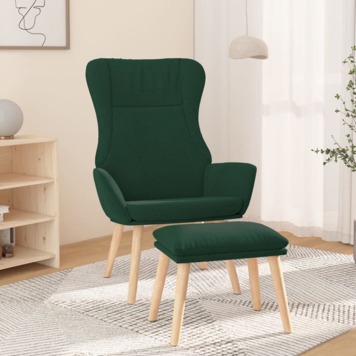 vidaXL Scaun de relaxare cu taburet, verde &icirc;nchis, textil