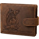 Portofel Barbati din piele naturala gravat cu Crap, Green Deed, 12x9,5x2 cm